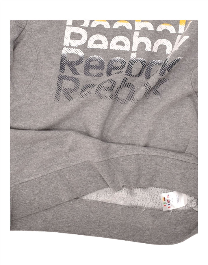 REEBOK Womens Graphic Sweatshirt Jumper UK 10 Small Grey Cotton | Vintage Reebok | Thrift | Second-Hand Reebok | Used Clothing | Messina Hembry 