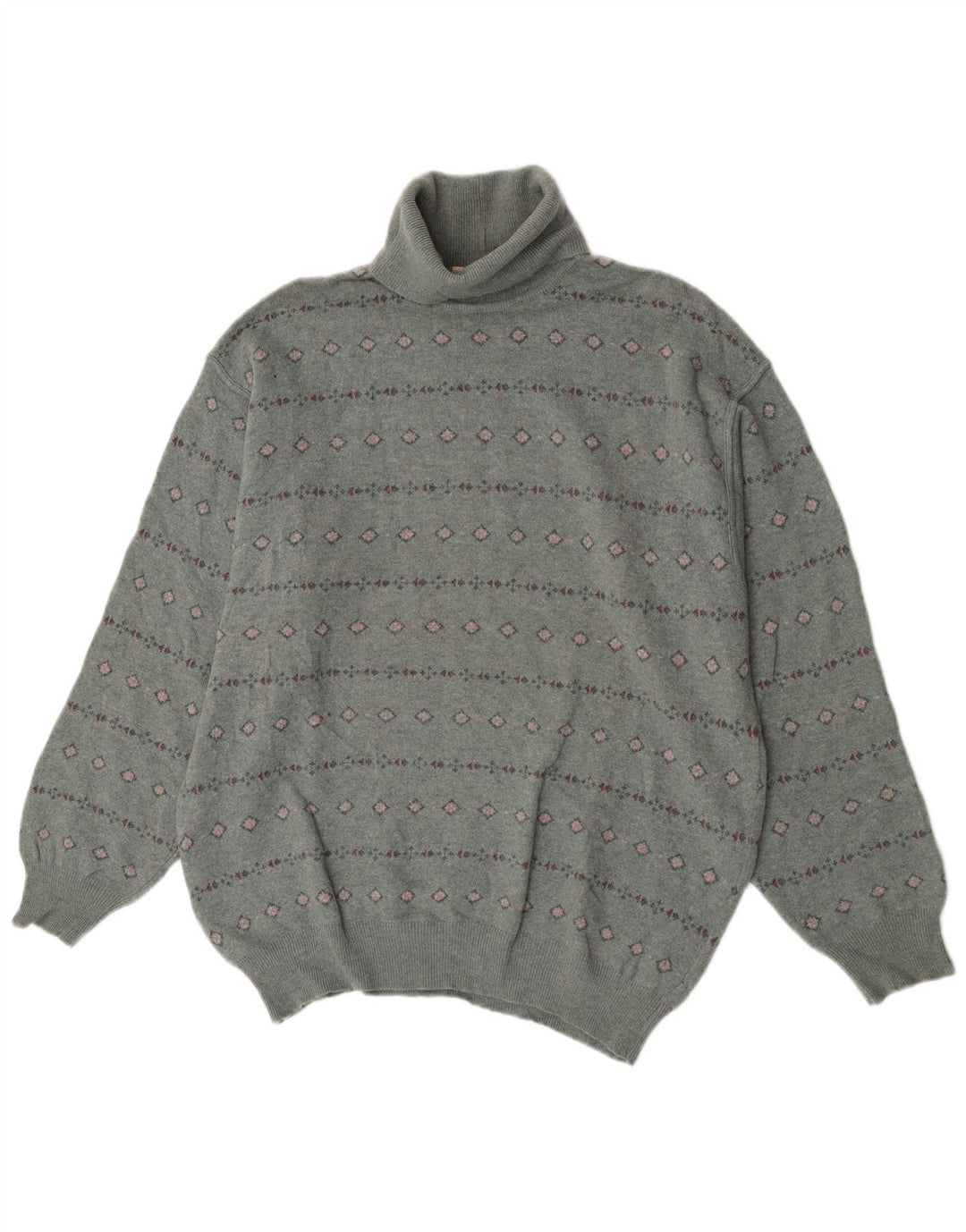Bramante Herre Roll Neck Jumper Sweater Stor Grå Geometrisk Virgin Wool