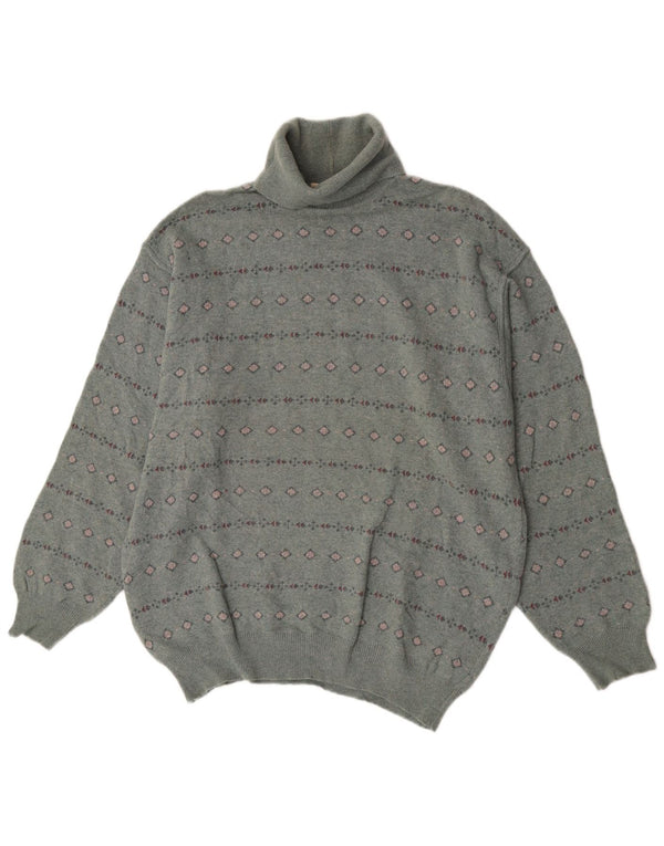 Bramante Herre Roll Neck Jumper Sweater Stor Grå Geometrisk Virgin Wool