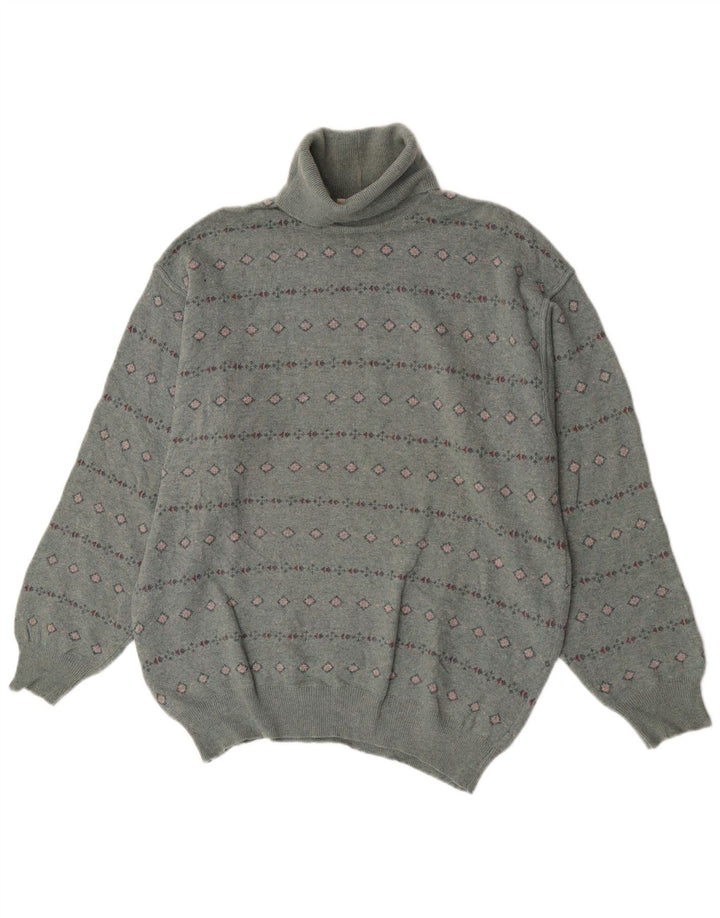 Bramante Herre Roll Neck Jumper Sweater Stor Grå Geometrisk Virgin Wool