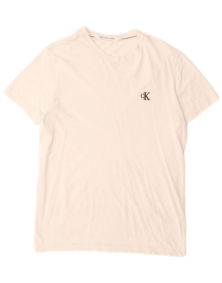 Calvin Klein Jeans Herre T-Shirt Top Medium Hvid Bomuld