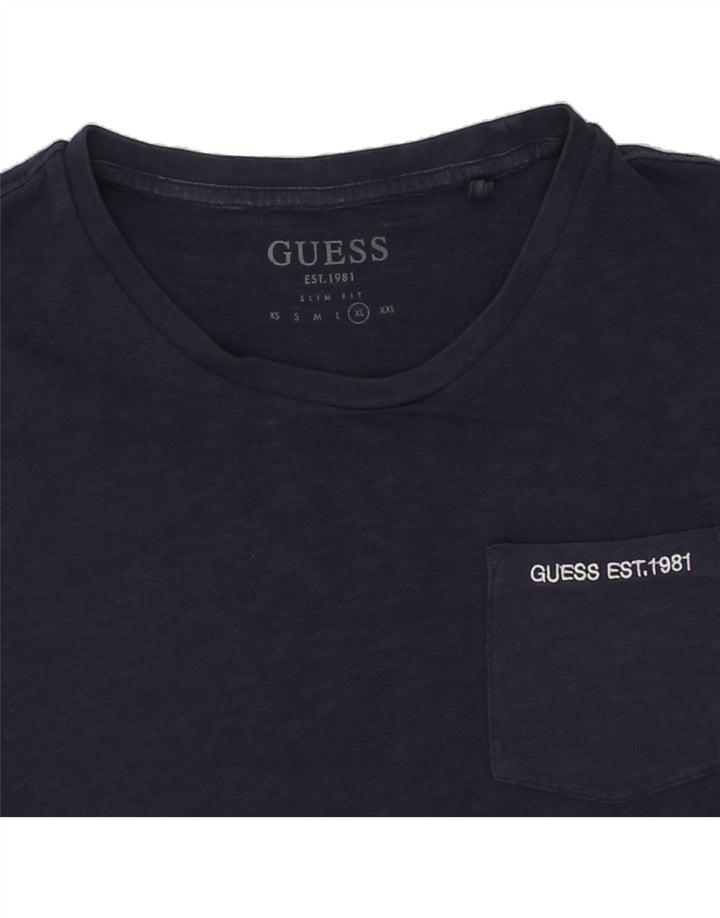 GUESS Mens T-Shirt Top XL Navy Blue Cotton Vintage Guess and Second-Hand Guess from Messina Hembry 