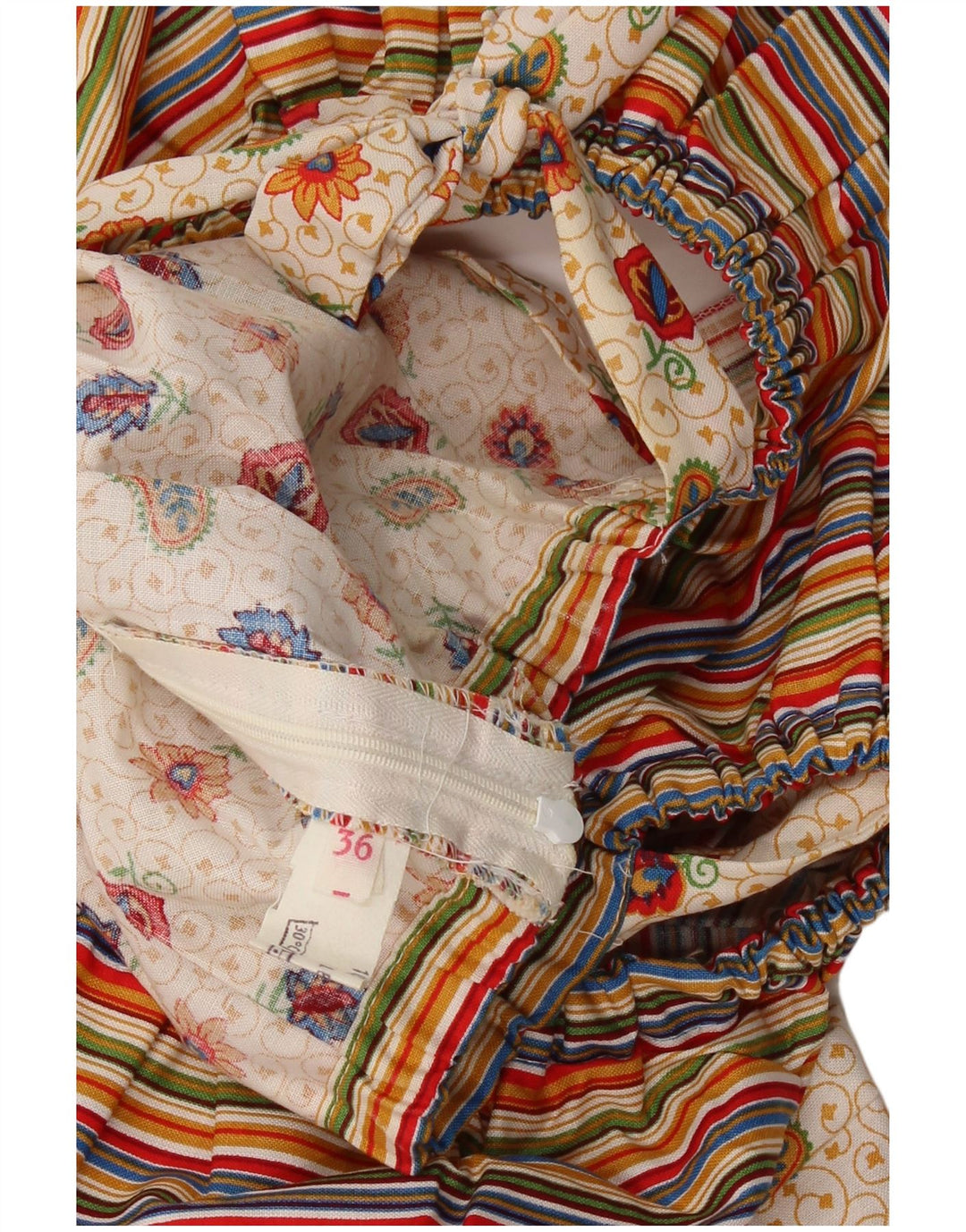 VINTAGE Dame Ærmeløs A-Line Kjole EU 36 Small Beige Paisley Cotton