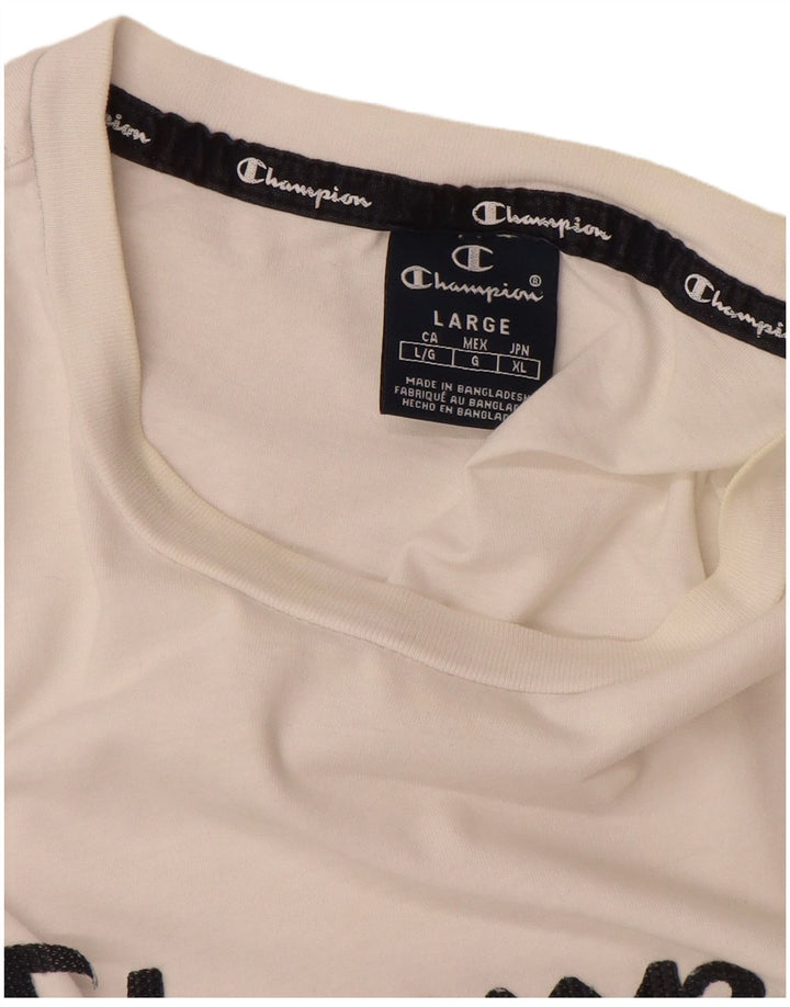 Champion Herre Grafisk T-Shirt Top Stor Hvid Bomuld