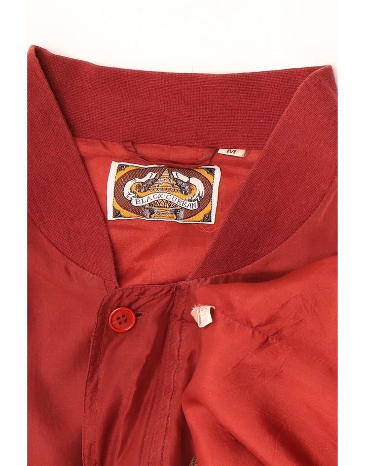 Vintage Herre Loose Fit Bomber Jacket UK 38 Medium Rød Silke