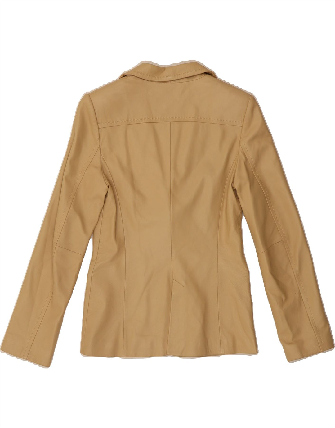 MANGO Womens Leather 2 Button Blazer Jacket UK 12 Medium Beige Vintage Mango and Second-Hand Mango from Messina Hembry 