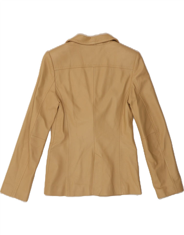 MANGO Womens Leather 2 Button Blazer Jacket UK 12 Medium Beige Vintage Mango and Second-Hand Mango from Messina Hembry 