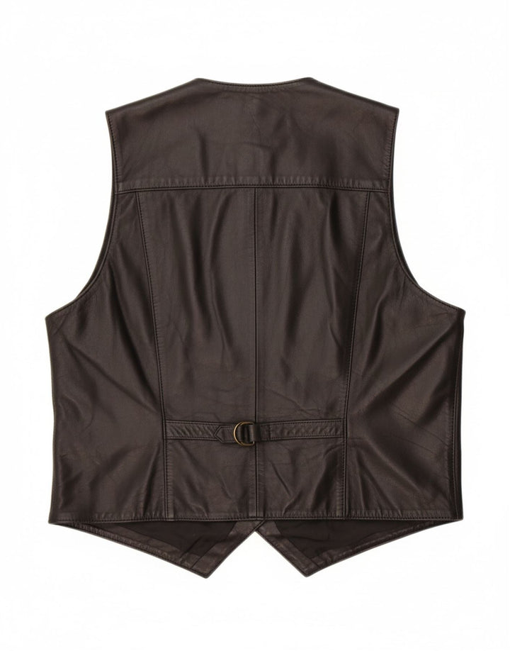 VINTAGE Mens Leather Waistcoat XL Black Leather