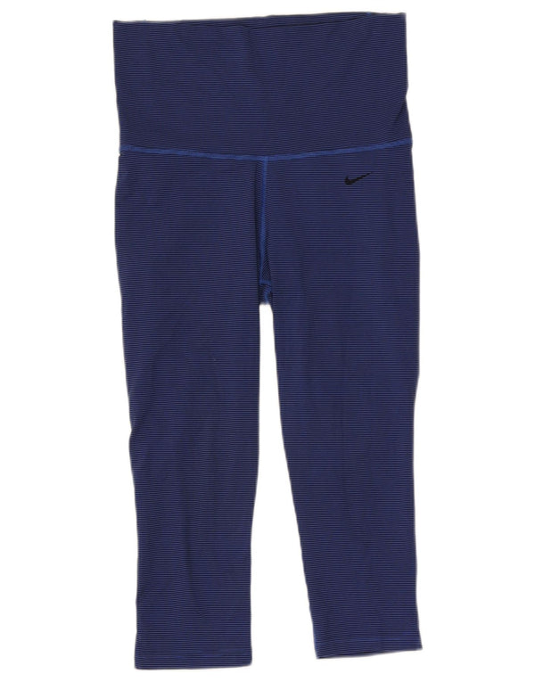 Nike Dame Dri Fit Capri Leggings med høj talje UK 10 Small Blue Pinstripe