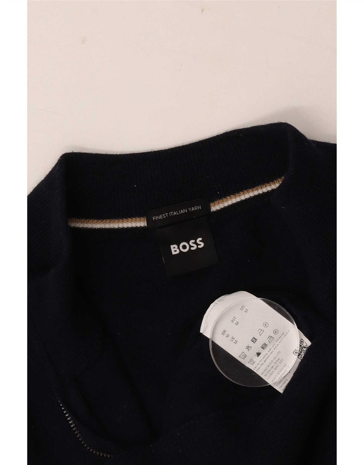 Hugo Boss Dame Cardigan Sweater UK 12 Medium Navy Blue Virgin Wool