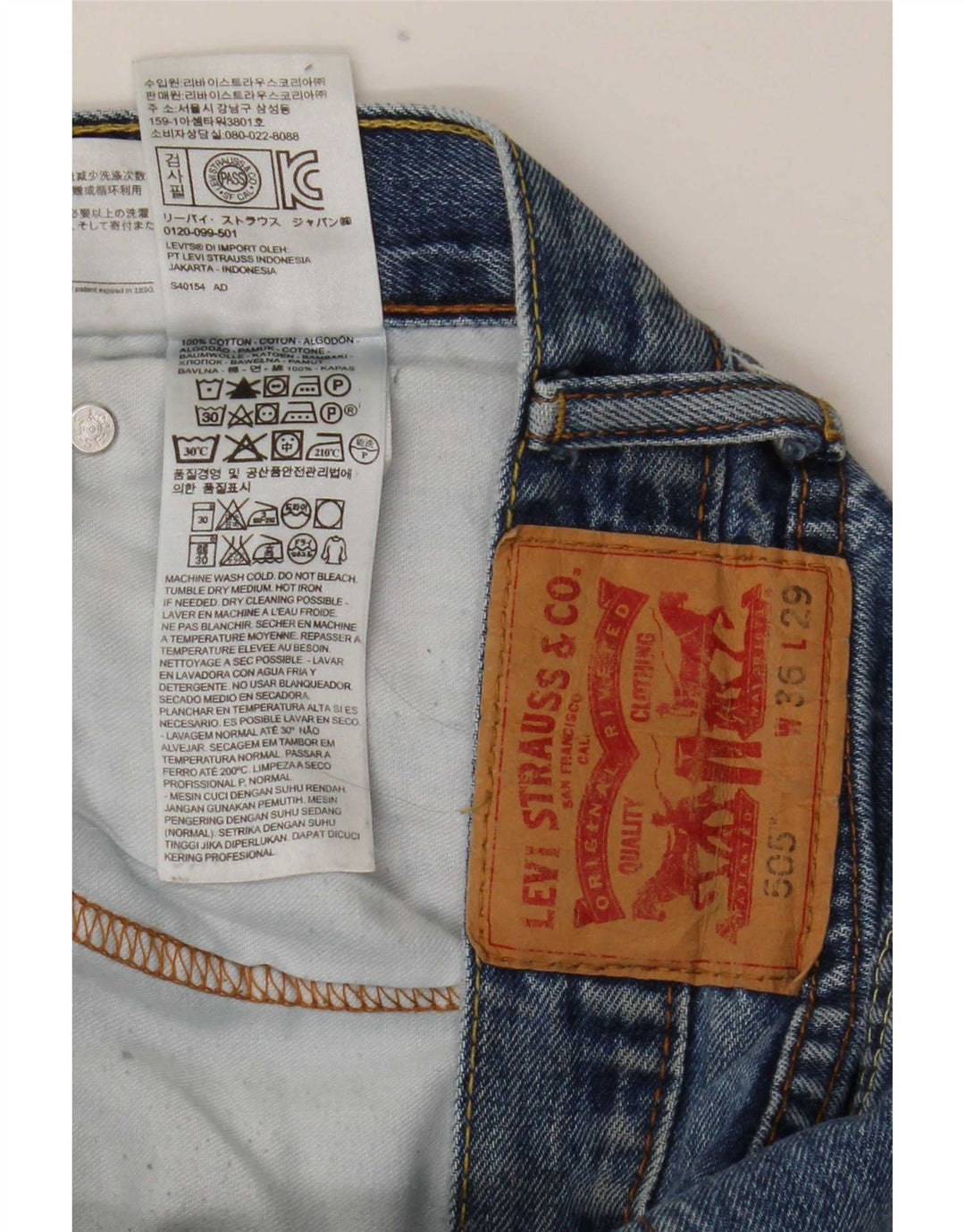 Levi's Herre 505 Straight Jeans W36 L29 Blå Bomuld