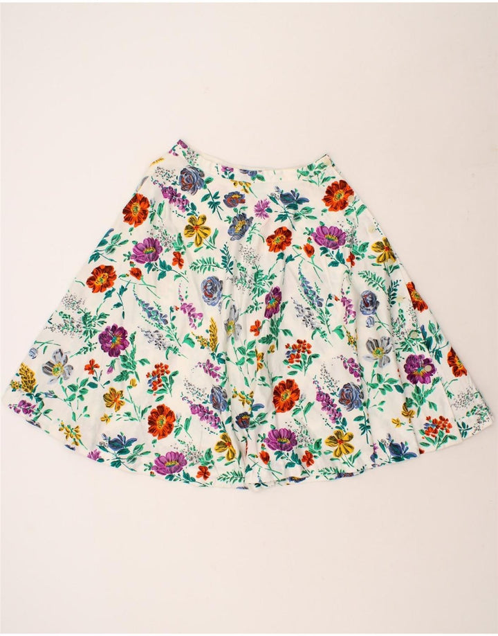 VINTAGE Womens A-Line Skirt W28 Medium White Floral Vintage Vintage and Second-Hand Vintage from Messina Hembry 