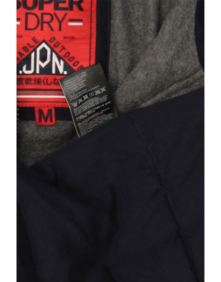 Superdry Polstret jakke med hætte til mænd UK 38 Mellem marineblå polyester