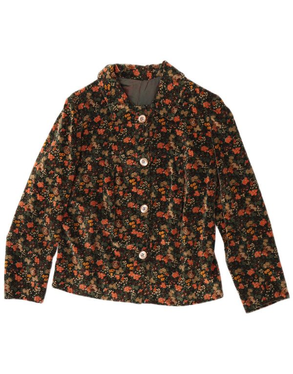 Vintage kvinders fløjl 2-delt nederdel Sæt UK 12 Medium W25 Grøn blomster