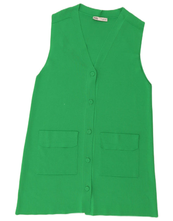 Zara Womens Longline ærmeløs cardigan sweater UK 14 Medium Green