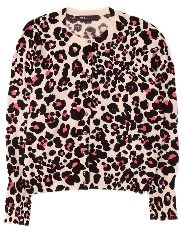 Marks & Spencer Dame Cardigan Sweater UK 16 Large Beige Animal Print