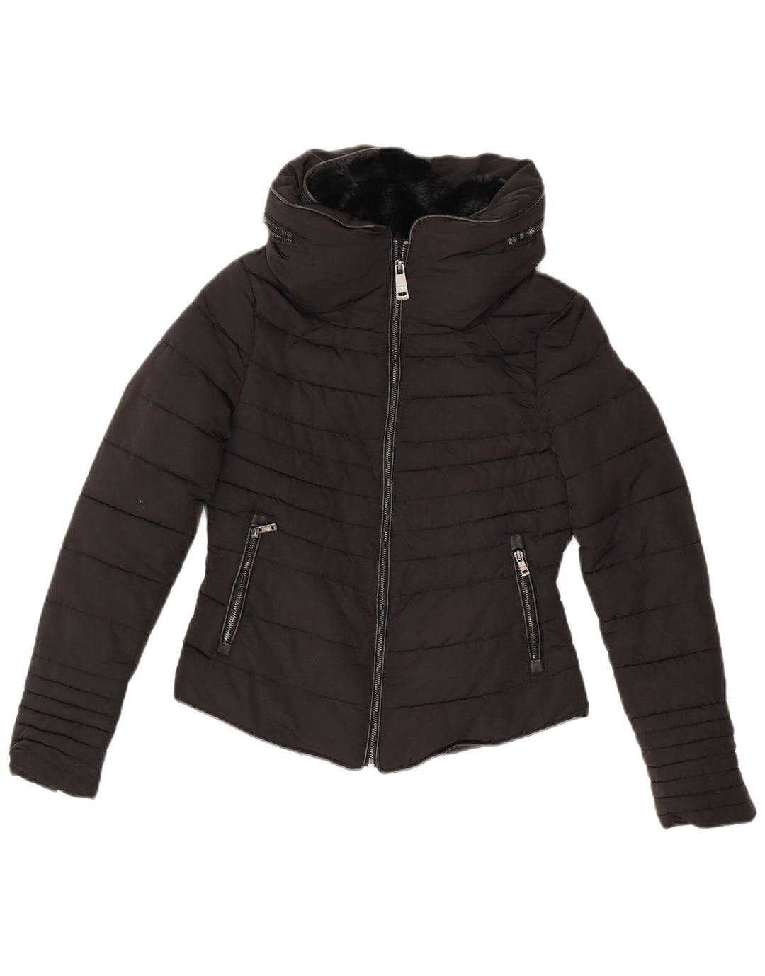 Zara Polstret hættejakke til kvinder UK 6 XS sort polyester