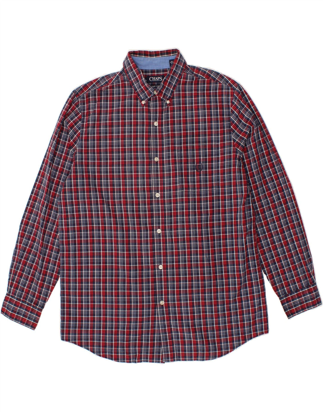 CHAPS Mens Easy Care Shirt Large Navy Blue Check Cotton Vintage Chaps and Second-Hand Chaps from Messina Hembry 