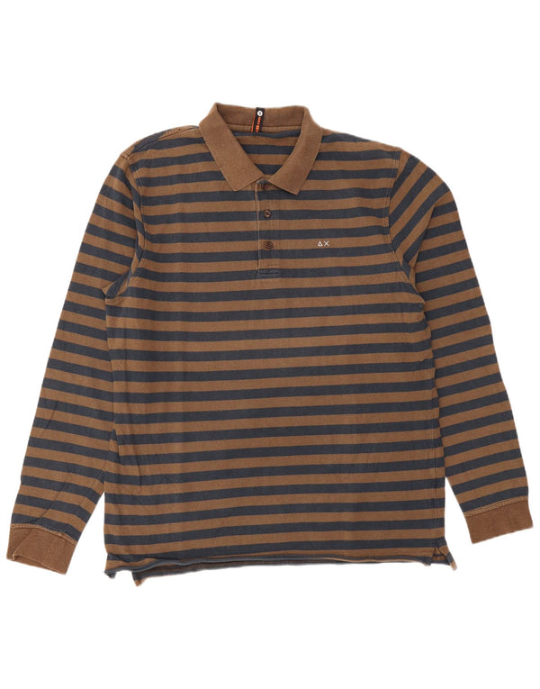 Sun68 Langærmet herre poloshirt 2XL brun stribet bomuld