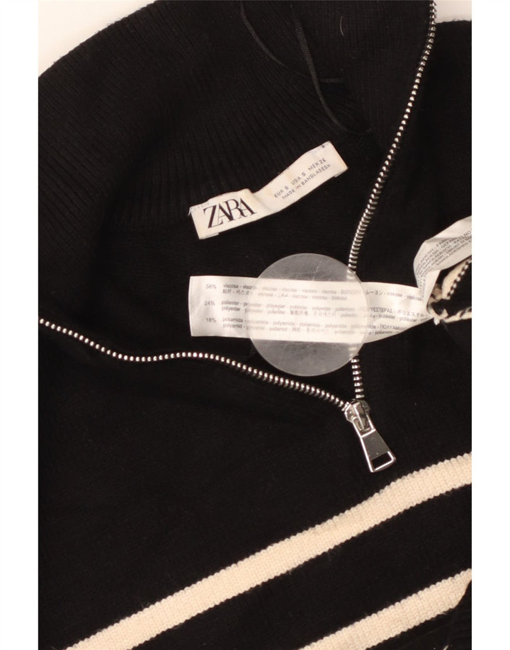 ZARA Dame Oversized Zip Neck Jumper Sweater UK 10 Lille sort stribet