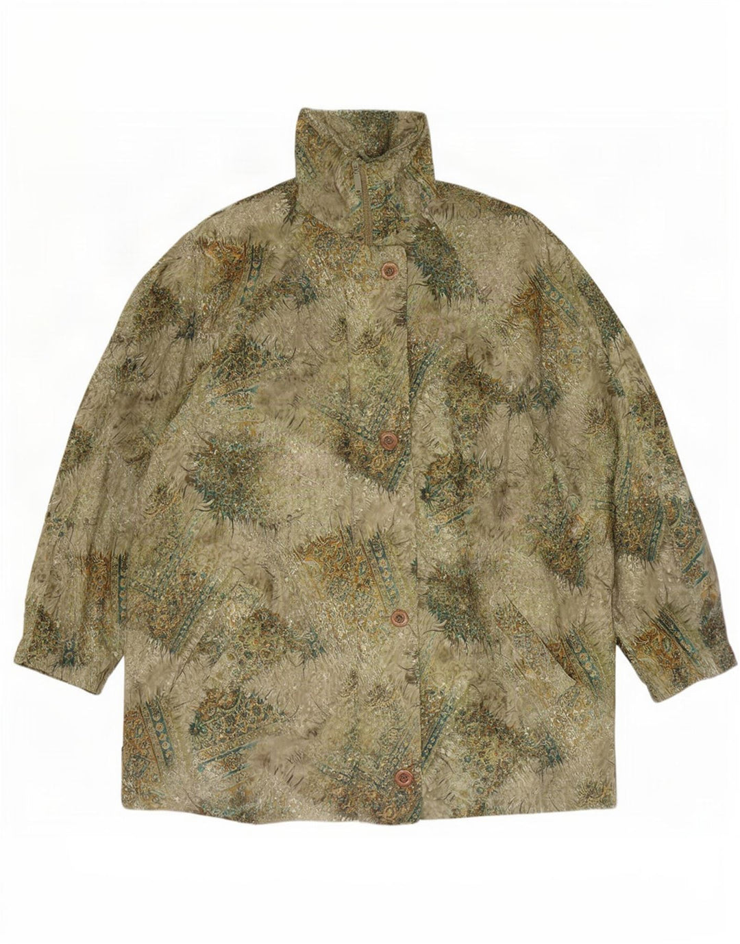 Vintage Dame Windbreaker Coat UK 20 2XL Grøn Floral Polyester