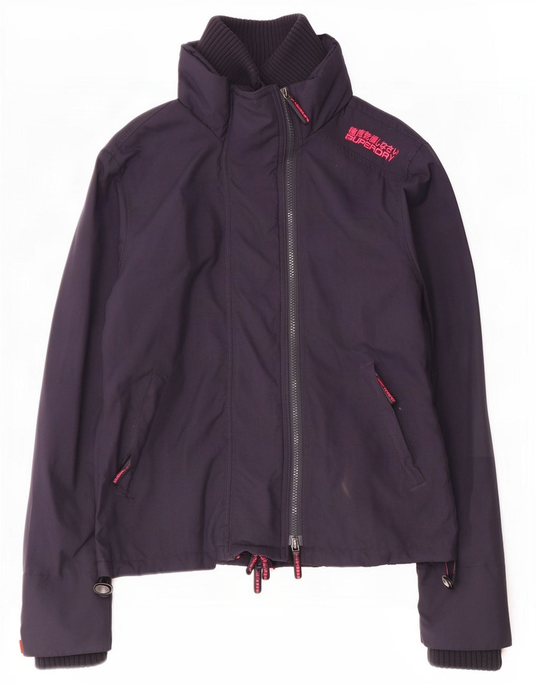 Superdry Dame Regnjakke UK 14 Medium Navy Blue Nylon