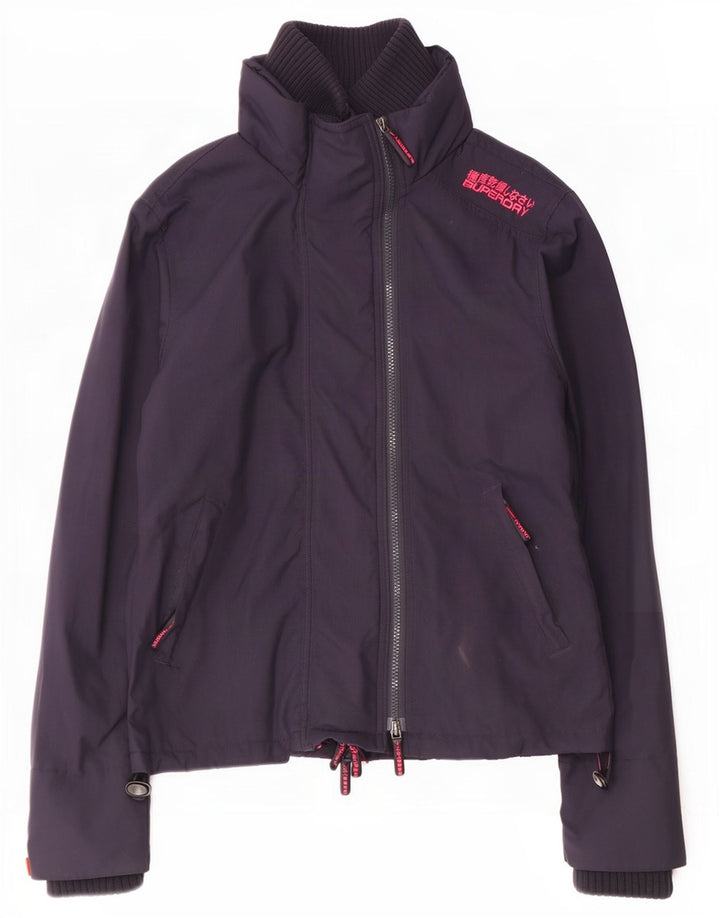 Superdry Dame Regnjakke UK 14 Medium Navy Blue Nylon
