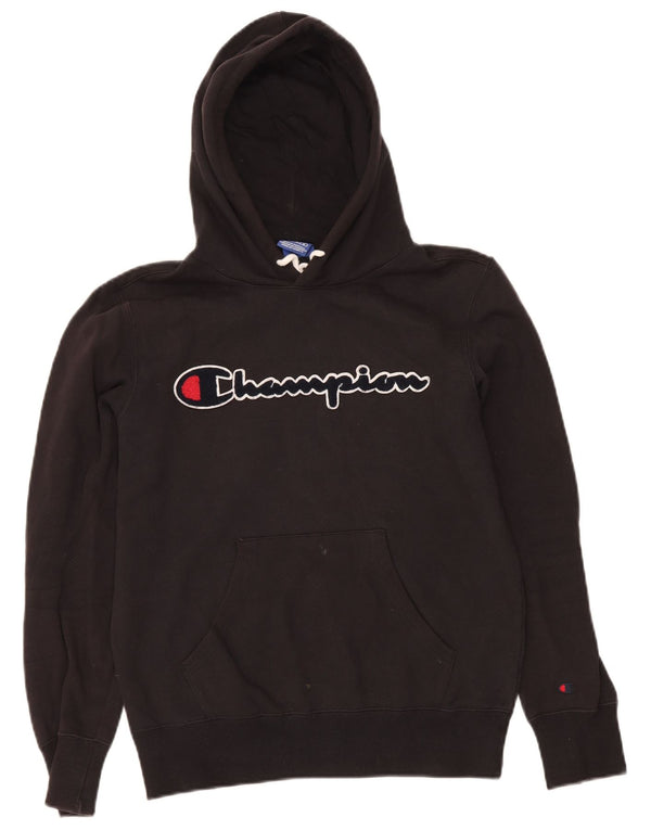Champion Mens Graphic Hoodie Jumper Small Black Cotton