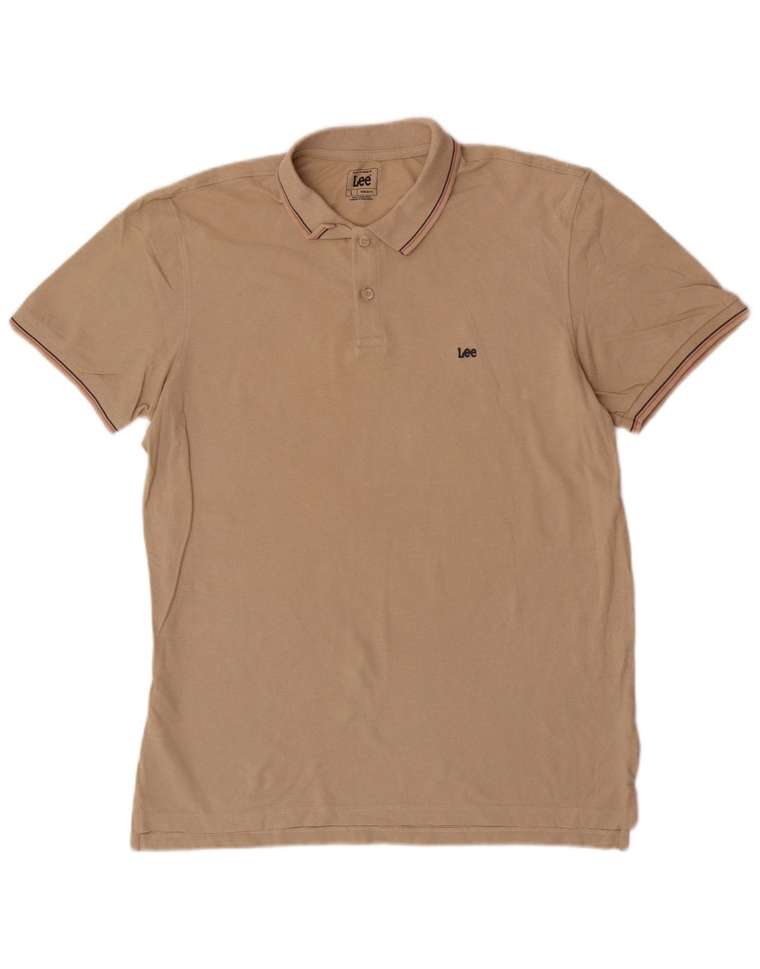 Lee Herre Regular Fit Polo Shirt Stor Beige Stribet Bomuld