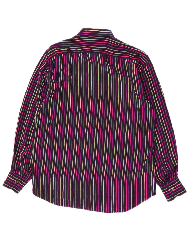 VINTAGE herreskjorte str. 39 15 1/2 Medium Flerfarvet stribet silke