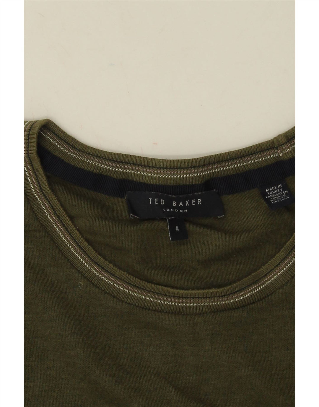 Ted Baker Herre T-Shirt Top Størrelse 4 Stor Khaki Bomuld