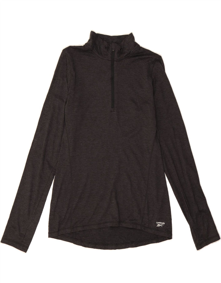 REEBOK Womens Zip Neck Pullover Tracksuit Top UK 12 Medium Black Polyester Vintage Reebok and Second-Hand Reebok from Messina Hembry 