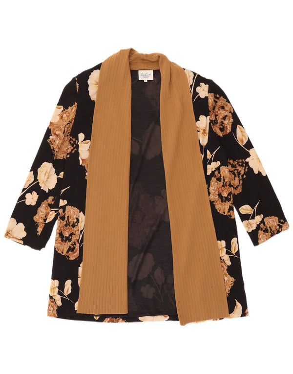 Luisa Spagnoli Dame Longline Cardigan Sweater UK 14 Medium Black Floral