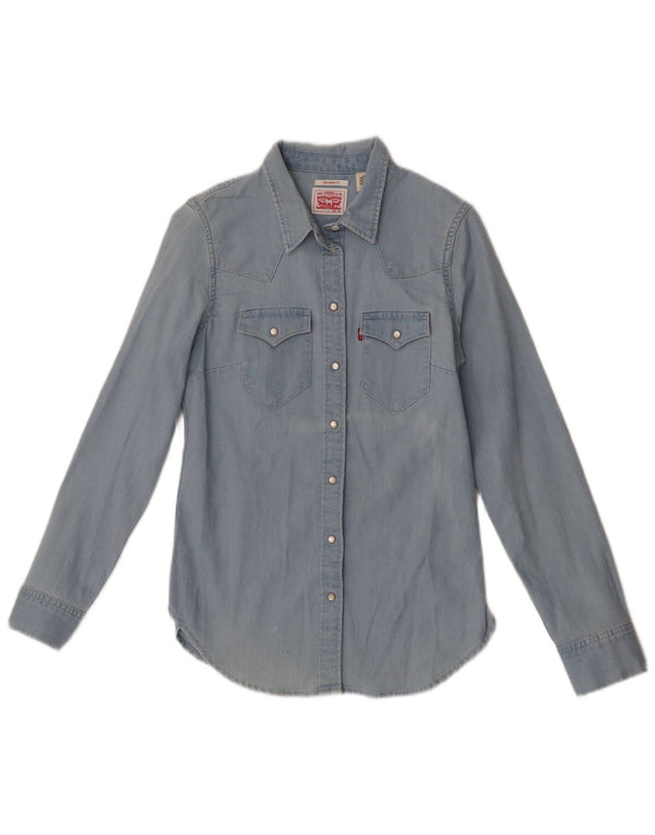 Levi's skræddersyet denimskjorte til kvinder, UK 4 XS blå bomuld