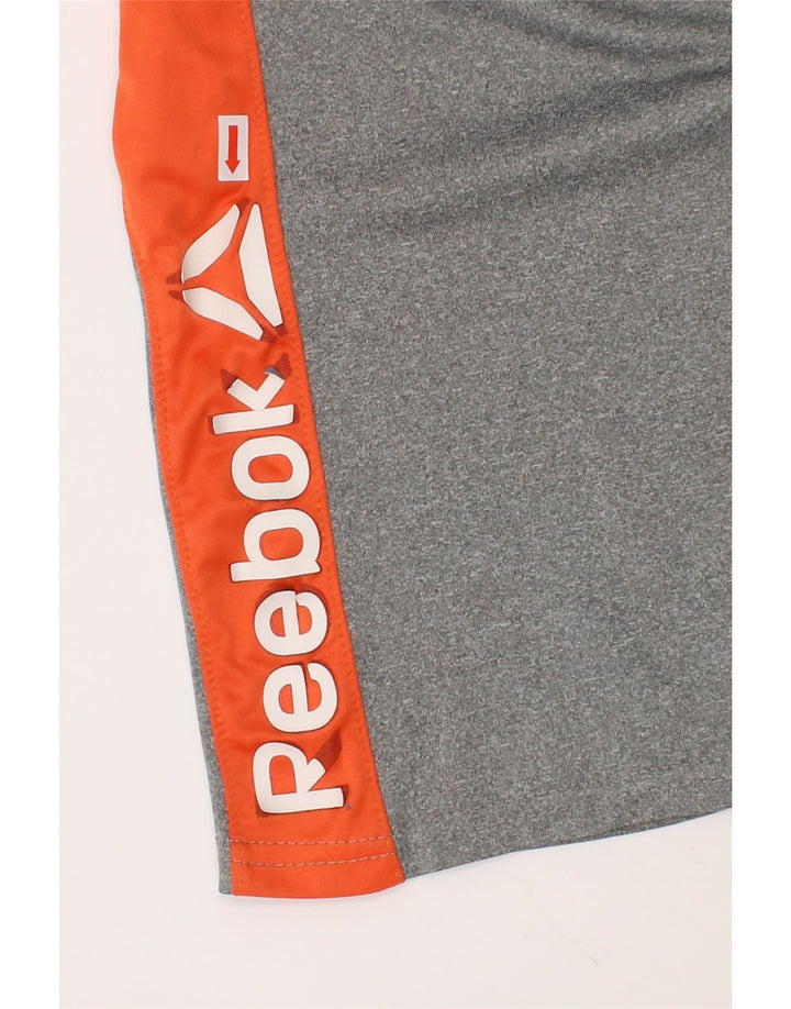 REEBOK Boys Graphic Sport Shorts 10-11 Years  Grey Colourblock Polyester Vintage Reebok and Second-Hand Reebok from Messina Hembry 