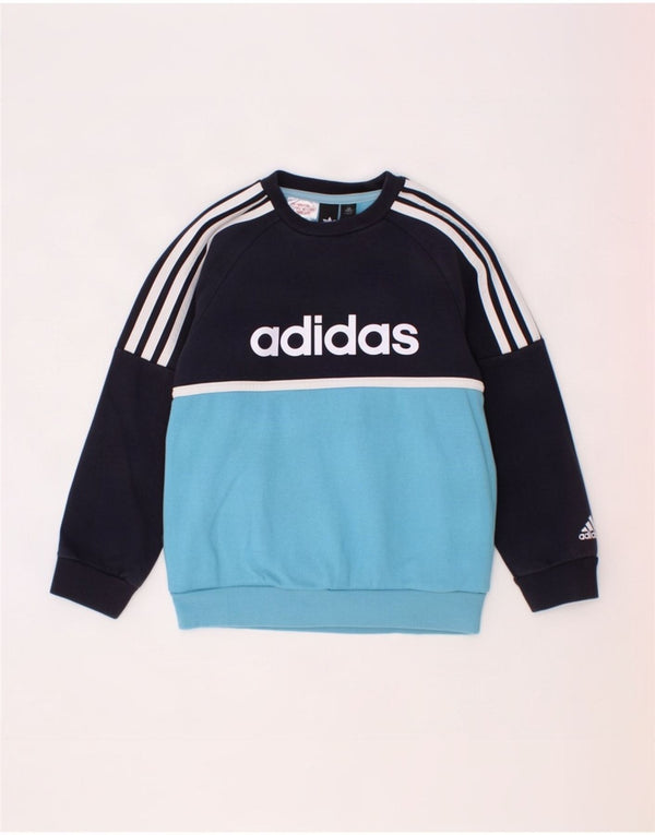 Adidas Boys Grafisk Sweatshirt Jumper 6-7 år Navy Blue Colourblock