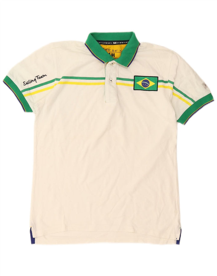 Slam Herre grafisk poloshirt Lille hvid Colourblock Bomuld