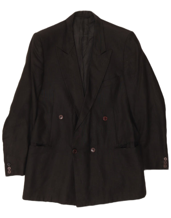 Vintage Mens Double Breasted Blazer Jacket UK 38 Medium Black Linen