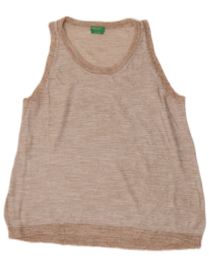 Benetton Dame Vest Tank Top UK 14 Medium Beige Linned