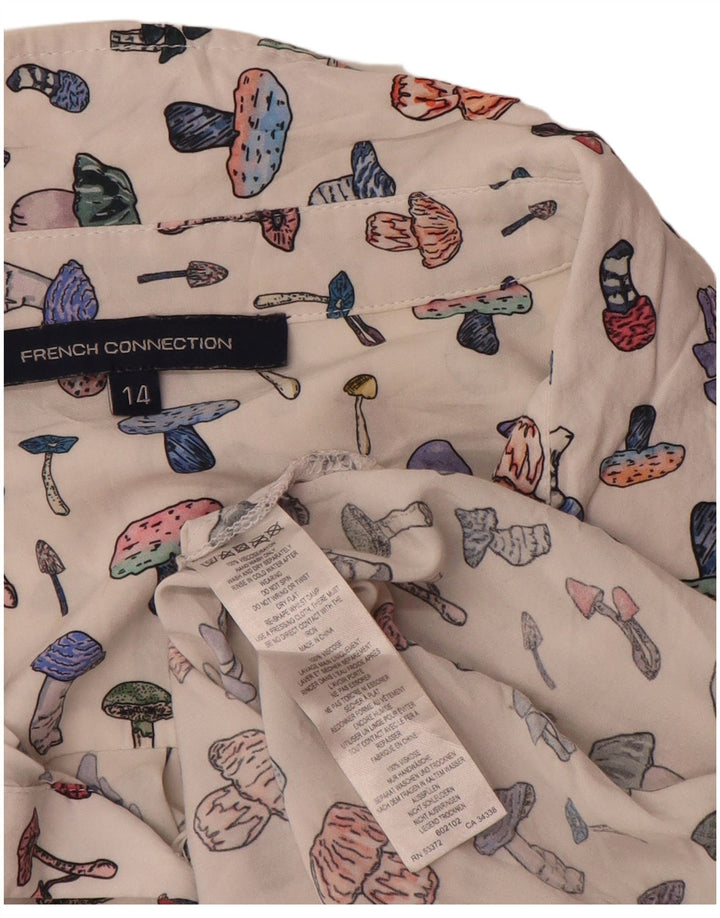 French Connection Dame abstrakt mønster skjorte bluse UK 14 Large White