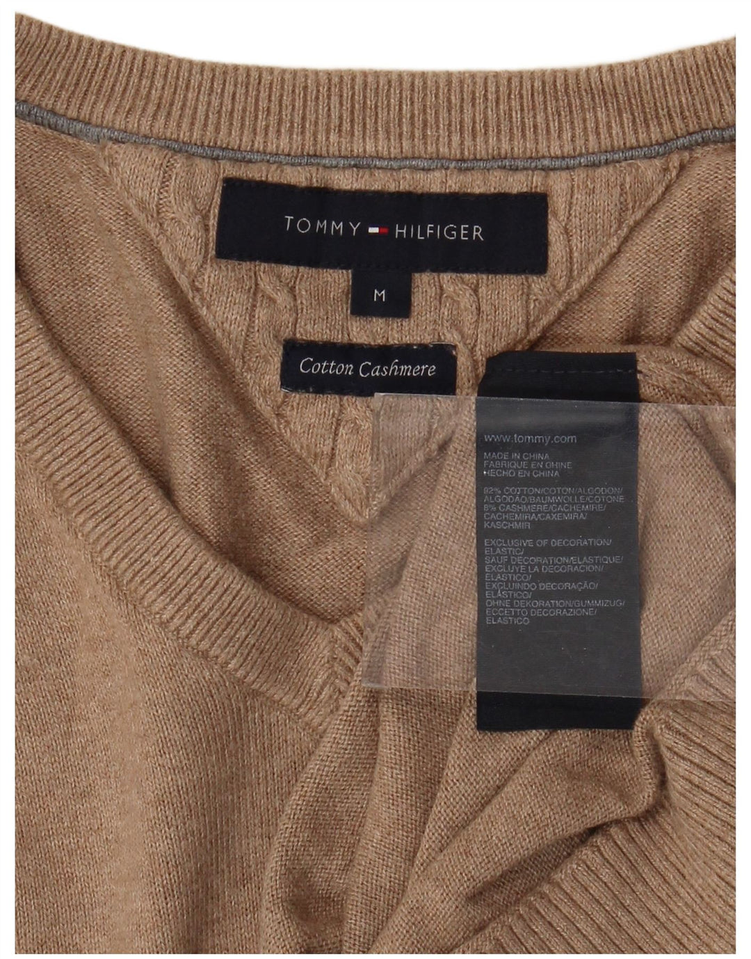TOMMY HILFIGER Herre V-hals sweater Medium Beige Bomuld