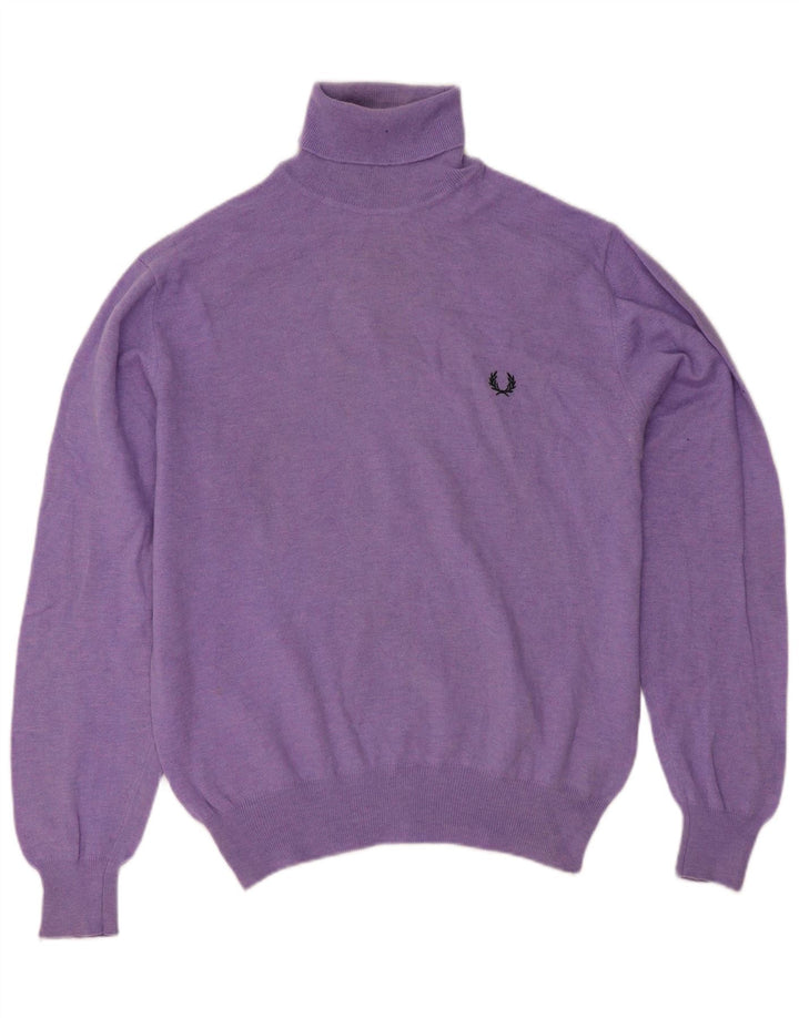 Fred Perry Herre Regular Fit Roll Neck Jumper Sweater Stor lilla uld