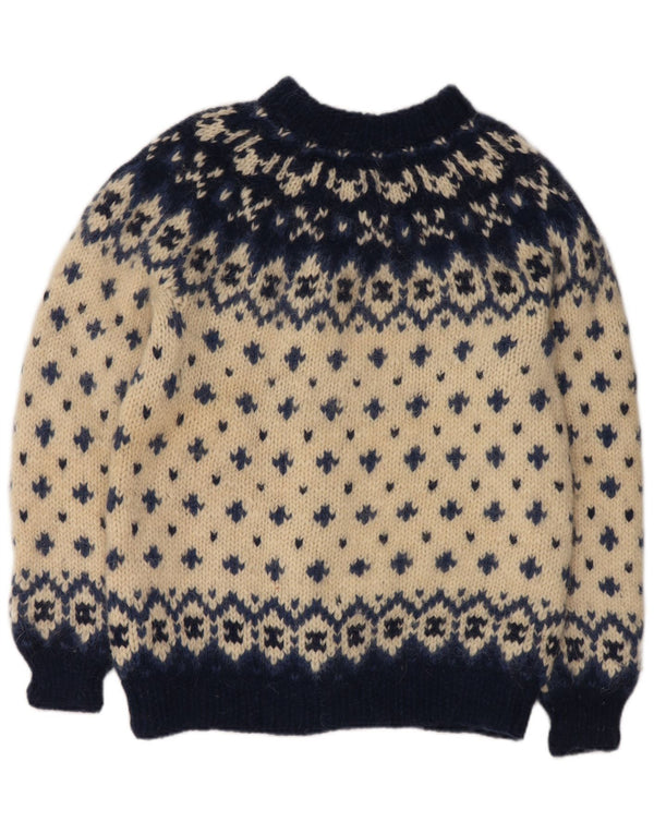 VINTAGE Dame Cardigan Sweater UK 16 Large Off White Fair Isle