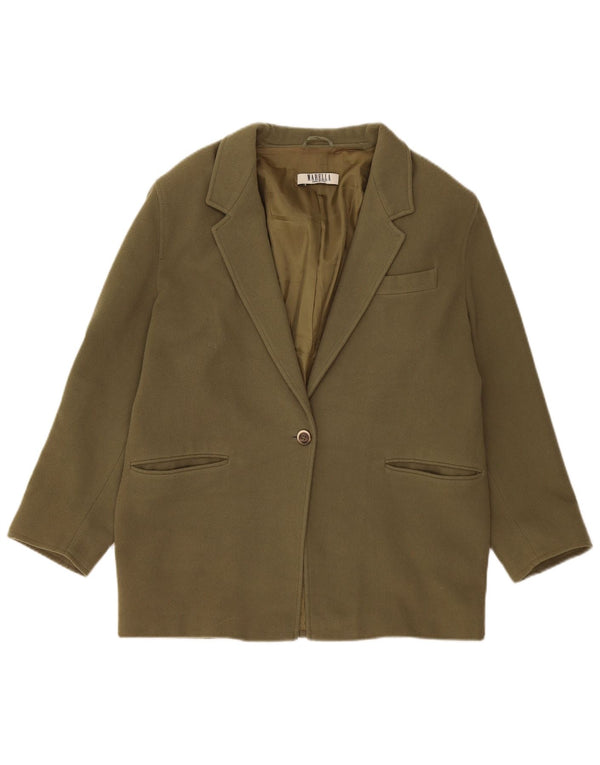 Marella Dame 1 Knap Blazer Jacket UK 16 Stor Khaki Cashmere