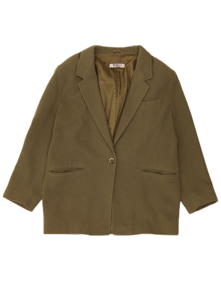 Marella Dame 1 Knap Blazer Jacket UK 16 Stor Khaki Cashmere