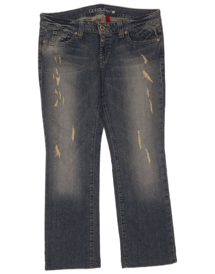 Guess Womens Distressed Bootcut Jeans W34 L30 Blue Cotton