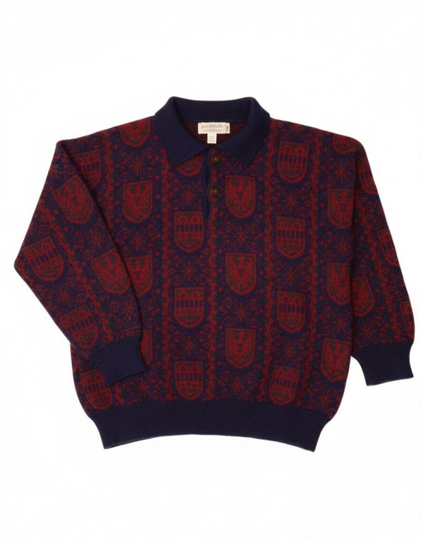 Vintage herre polo hals sweater lille marineblå Fair Isle