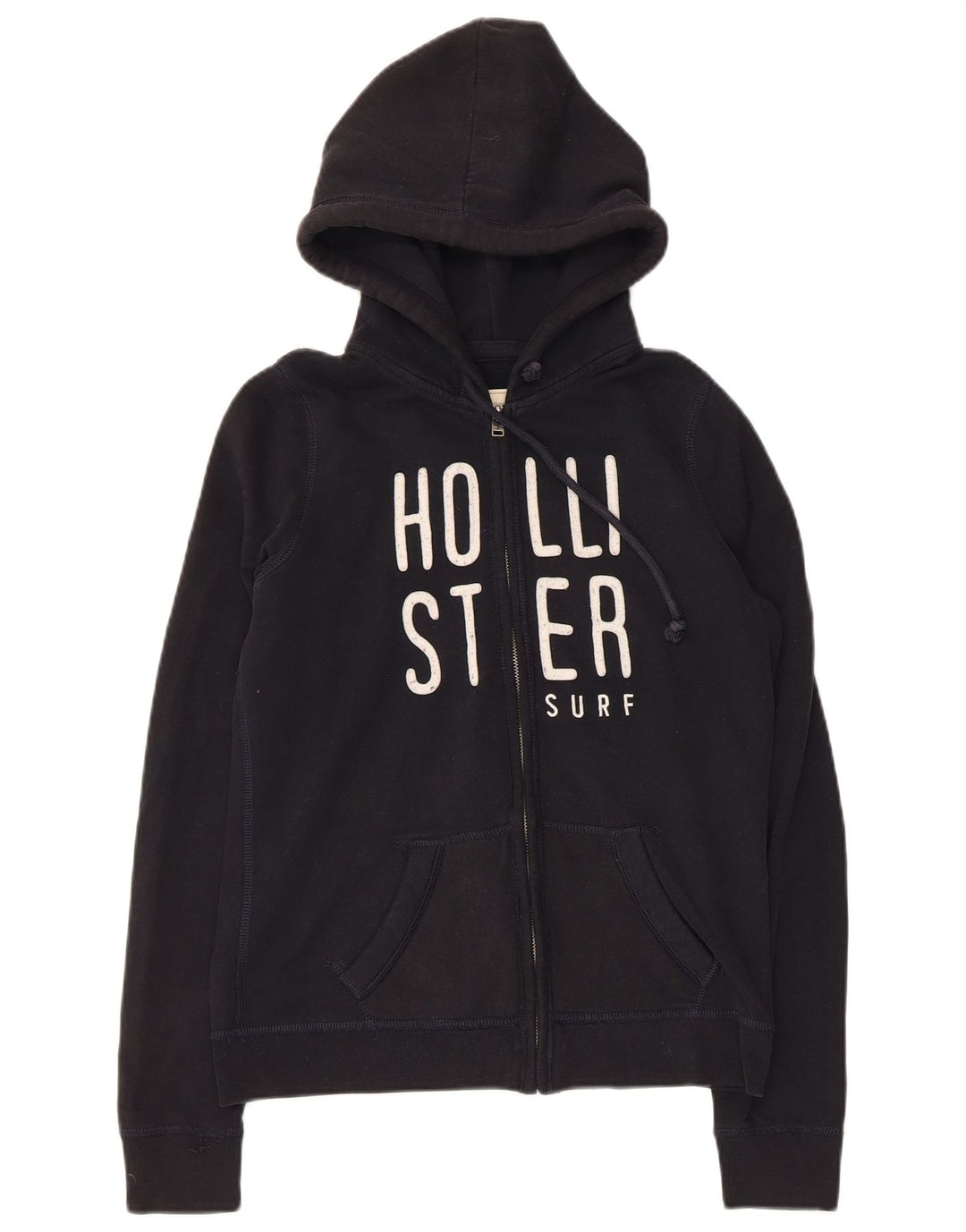 HOLLISTER Grafisk hættetrøje til kvinder med lynlås UK 12 Medium Sort