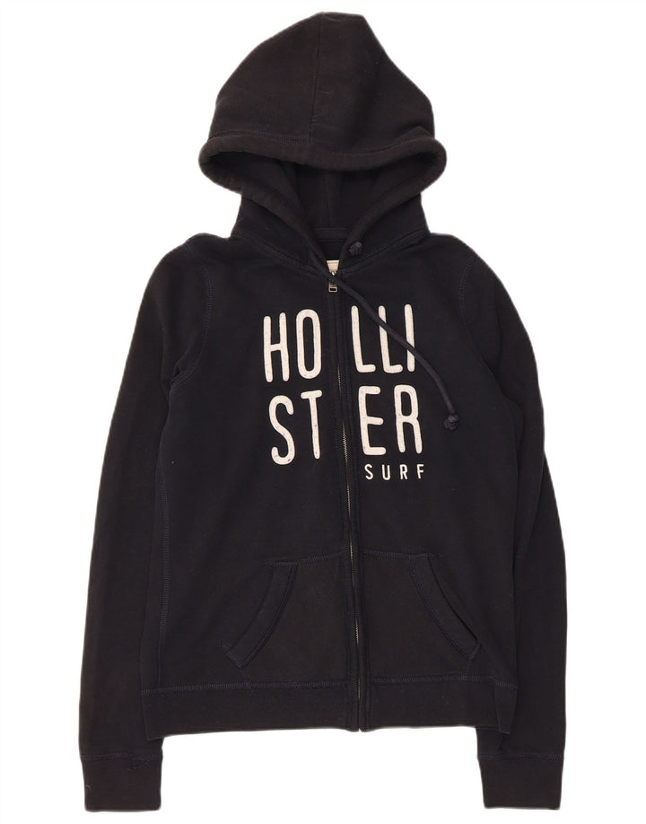 HOLLISTER Grafisk hættetrøje til kvinder med lynlås UK 12 Medium Sort