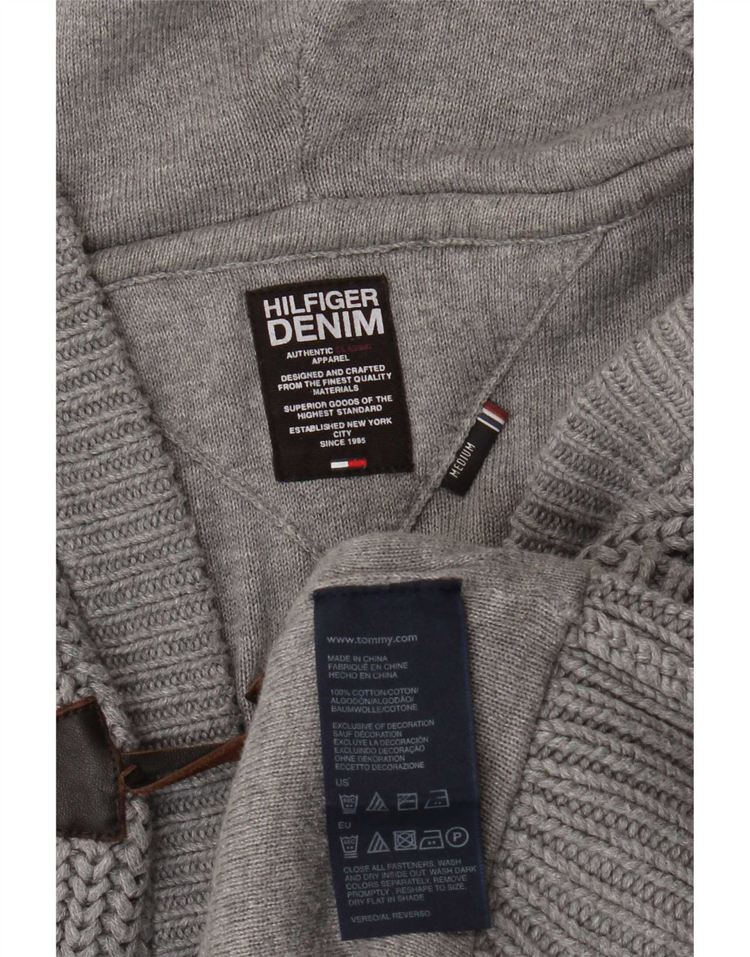 Tommy Hilfiger Herre hætte cardigan sweater Medium Grå Bomuld